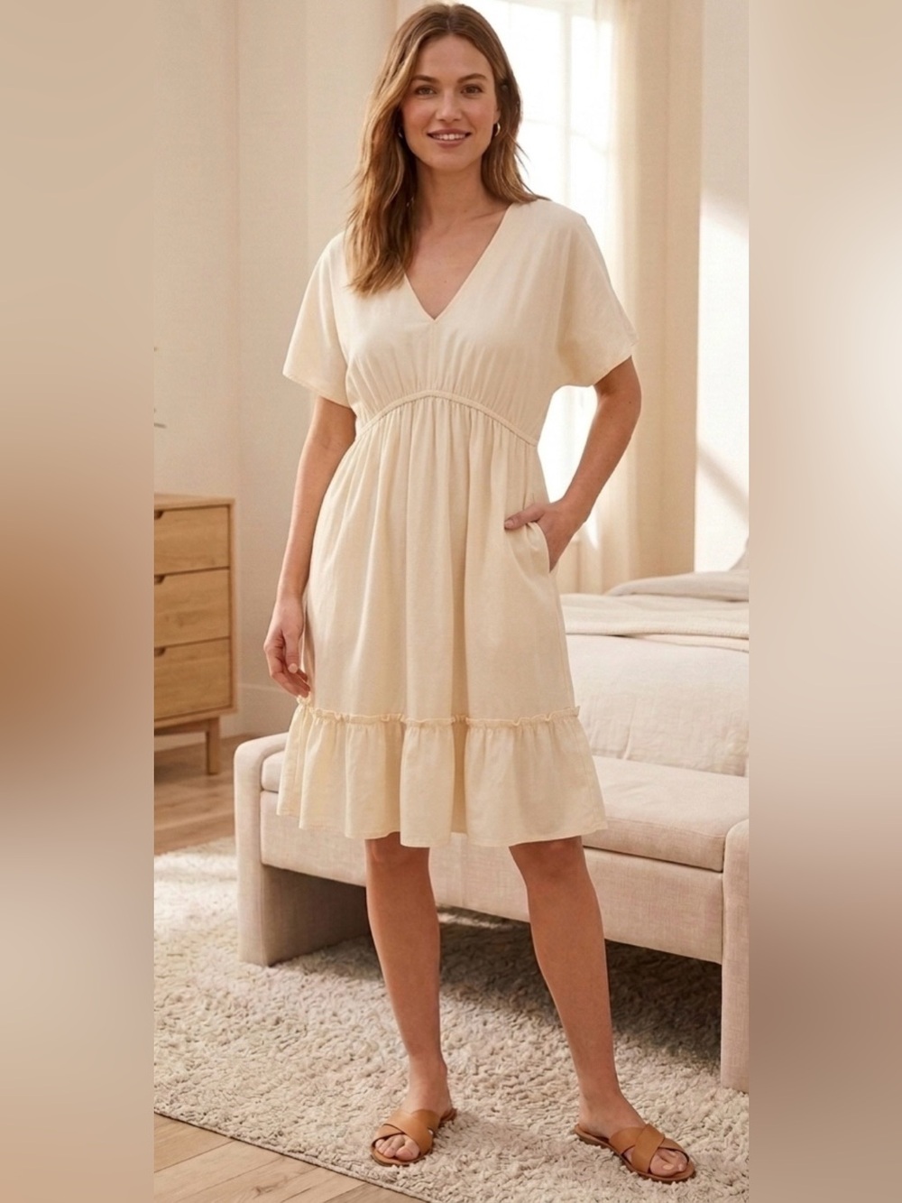 LOFT Cream V-Neck Dress - NWOT